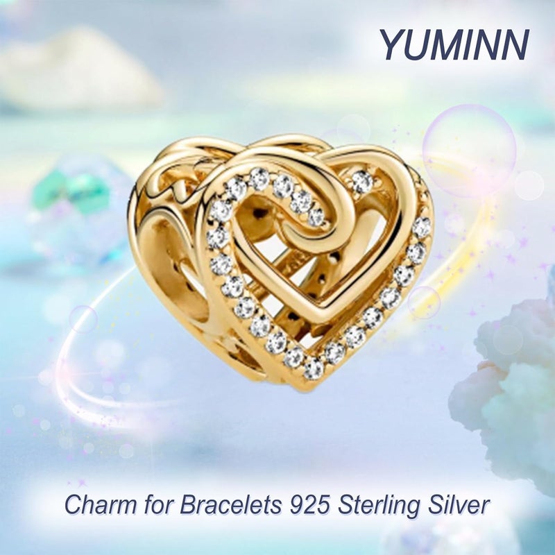 YUMINN 925 Sterling Silver Charms for Bracelets Gold Love and Heart Charms Cherry Blossom Dangle Beads Jewelry for Women - Image 2